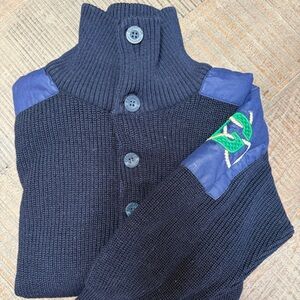 80's Vintage Navy chinky Wool sweater with nautical branded  Green logo.